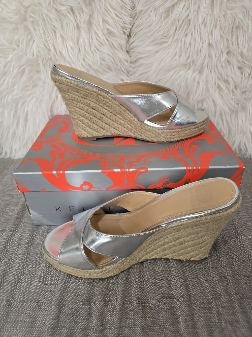 Kelsi Dagger Silver Espadrille Wedge Sandals